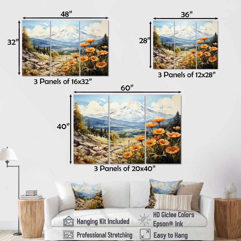 Ensemble de salon Buttercups Charm In Mountain Scenery I - Buttercups, Toile tendue, H 28 po x l 36 po x P 1 po