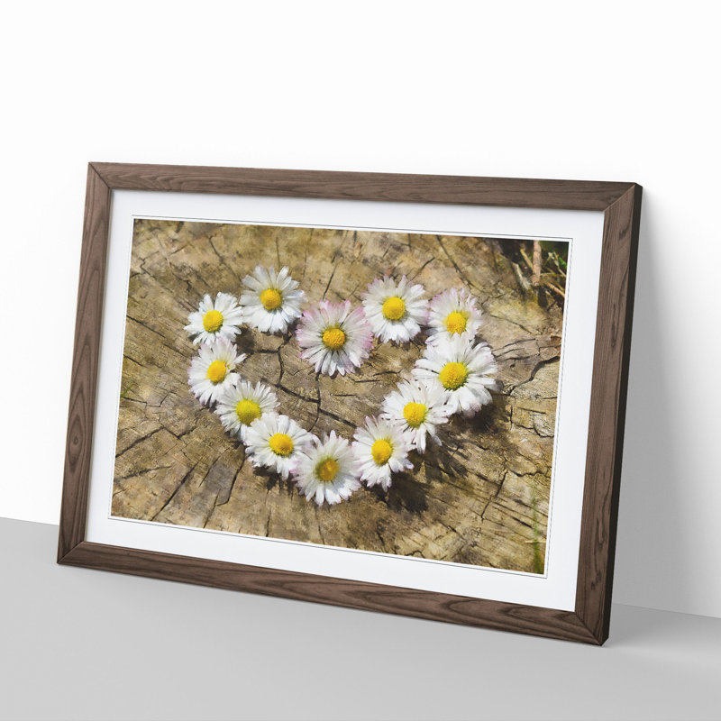 Daisy Heart Chain - Picture Frame Painting, Walnut Framed, 48cm H x 65cm W x 2cm D