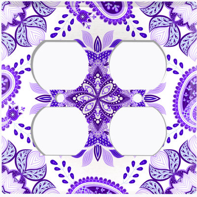 Metal Light Switch Plate Outlet Cover (Purple White Mandala Flowers Tile   - Single Toggle)