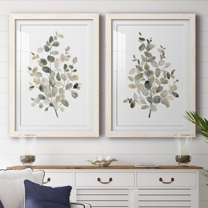 «Neutral Eucalyptus I», reproduction de cadre photo sur toile 2 pièces, H 27,5 po x l 75 po x P 1,5 po, Blanc