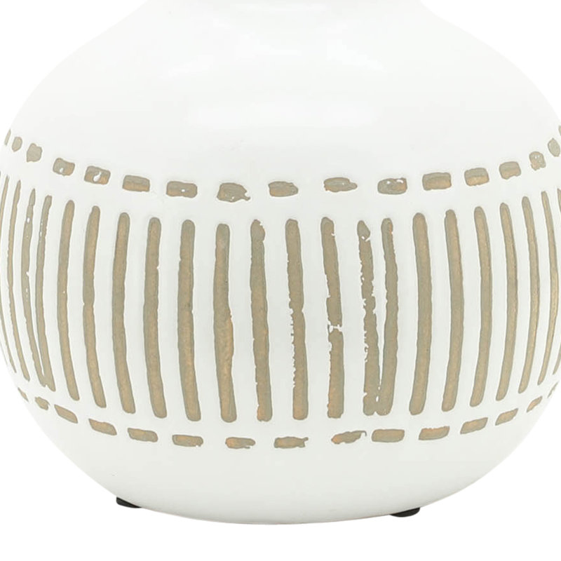 Aalyssa Vase Stoneware Ceramic Handcrafted Boho Style with Etched Linear Detailing and Rounded Silhouette for Modern Global Inspired Decor Accent Display Contemporary Shelf Mantel Styling