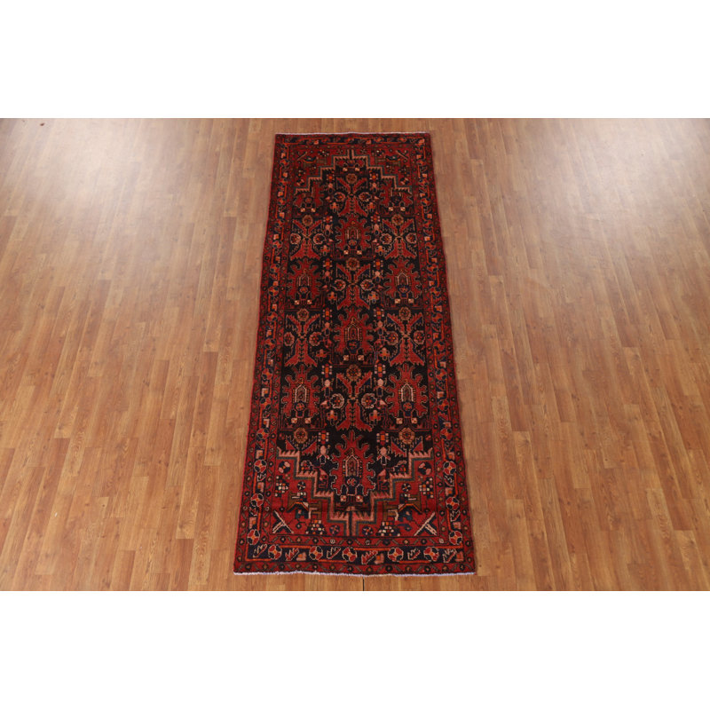 Tapis de couloir traditionnel bleu marine et rouge 4 x 10