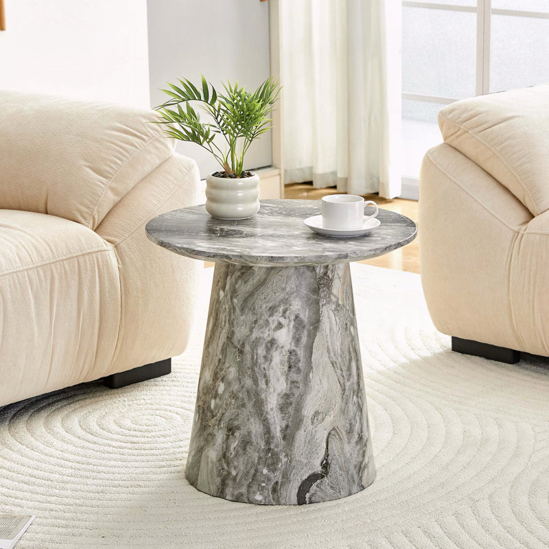 Round Gray Textured Coffee Table with Adjustable Feet