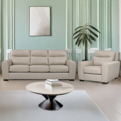 Barton Leather Sofa & Chair Set, Taupe