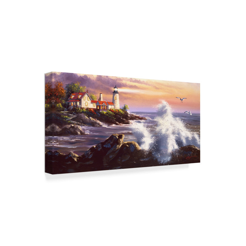Rustic Lighthouse Waves Canvas Wall Art in Blue and White