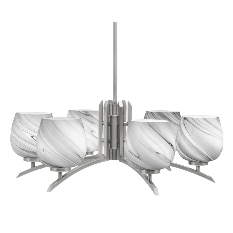 Lustre 6 lumières kurve au fini graphite avec verre tourbillon onyx de 6 po