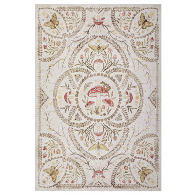 Washable Non-Slip Low-Pile Runner Rug Mushroom Gothic Dark Academia Celestial Design Soft Compact Mark-Resistant Hallway Floor Carpet