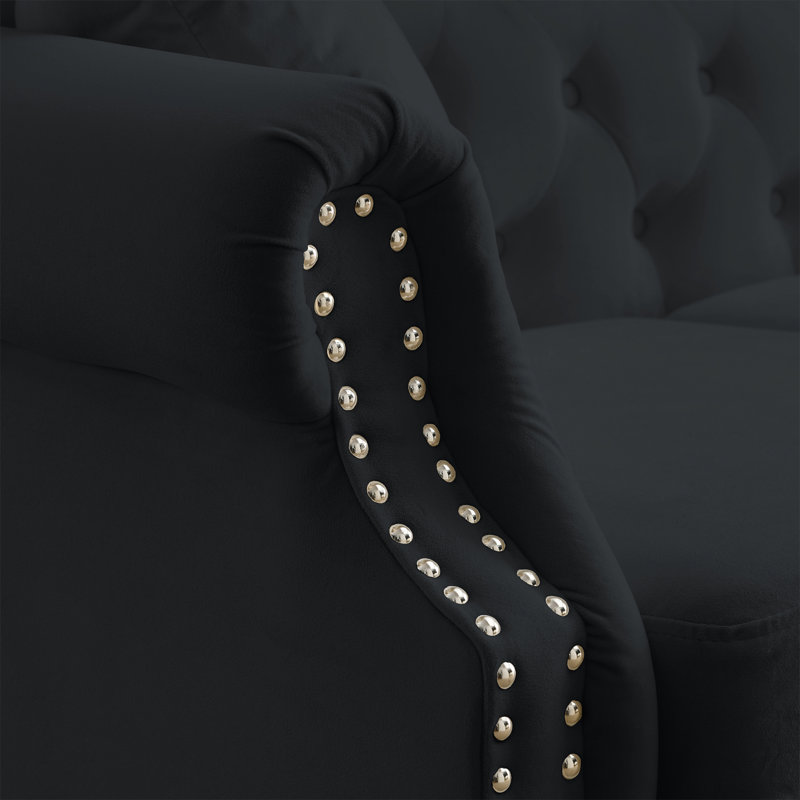 [Vidéo] Canapé Chesterfield de 79 po en velours noir pour le salon