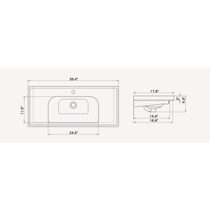 CeraStyle By Nameeks Frame 17.72'' Glossy White Ceramic Rectangular Drop-in, Wall Mount Bathroom Sink with Overflow