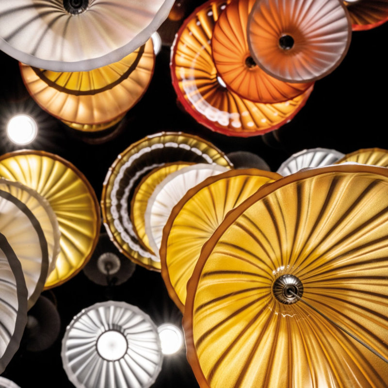 Lustre cylindrique à DEL Murano Sintesi Aura, Acier forgé, Givré, 35" Width x 35" Depth x 66" Height