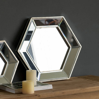 Accent Mirror For Indoor, Hexagon Wall Mirror, Home Decor Accent Mirror For Living Room, Entryway, Bedroom