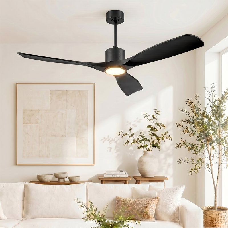 Ventilateur de plafond intelligent de 60 pouces avec éclairage à intensité variable 3 couleurs, moteur CC réversible à 6 vitesses, télécommande et ensemble d'éclairage