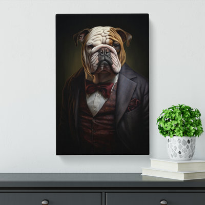 British Bulldog in a Suit Painting No.4 - Wrapped Canvas