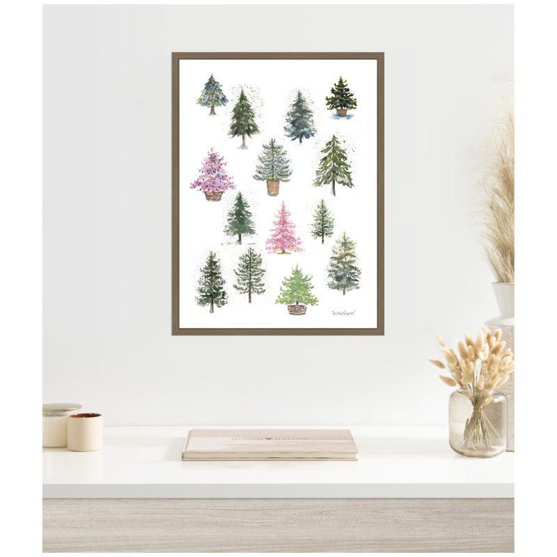 12 Tiny Holiday Trees by Patricia Shaw Framed Canvas Wall Art Print