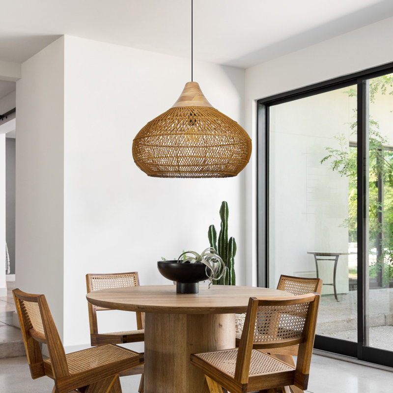Bridin 1 - Light Natural Geometric Pendant, Brown, 17.72" H x 23.62" W x 23.62" D