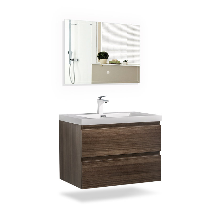  Angela 30 inch Fully Assembled Single Floating Bathroom Vanity with Solid Surface Sink, Dark Brown