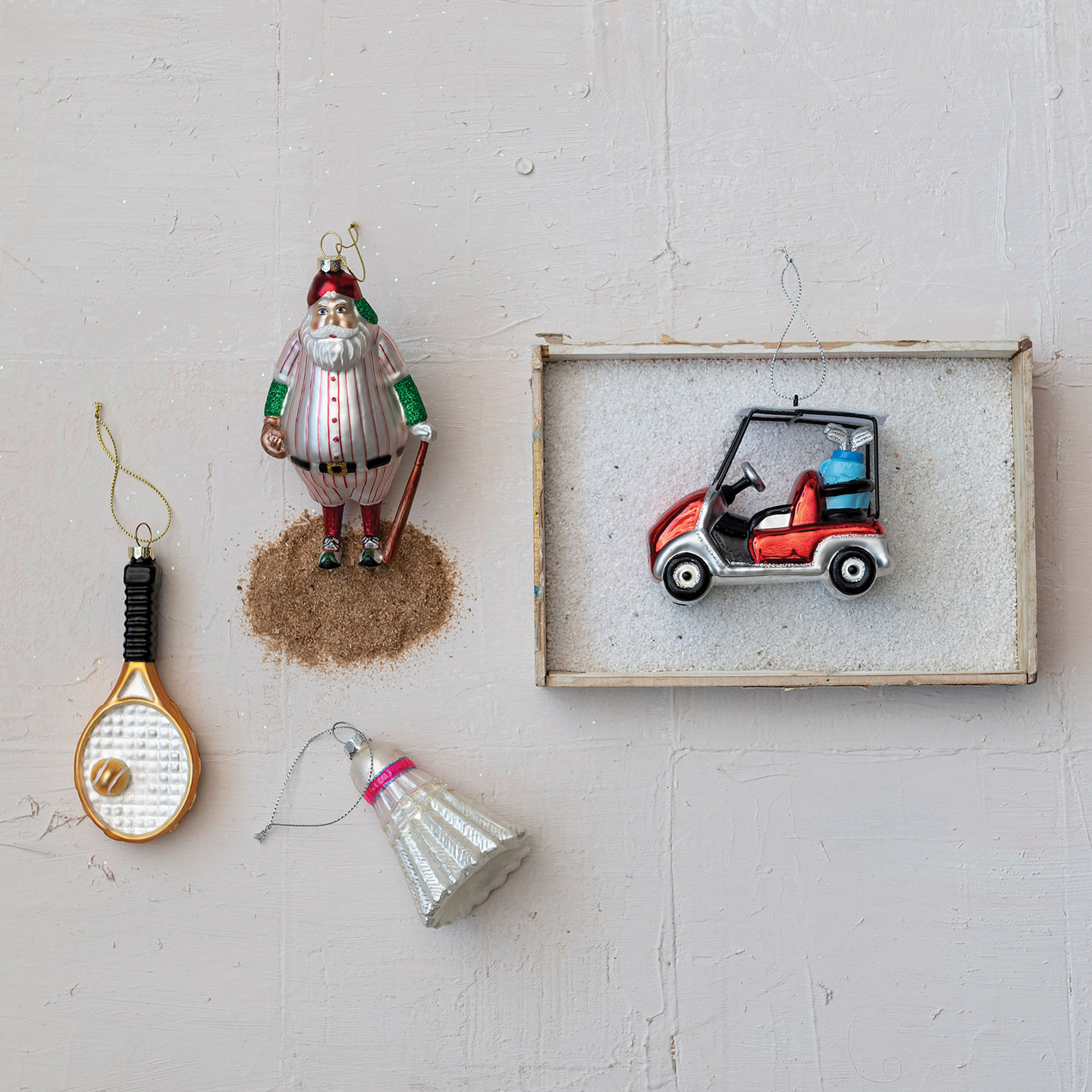 Glass Golf Cart Ornament With Glitter, Multicolor