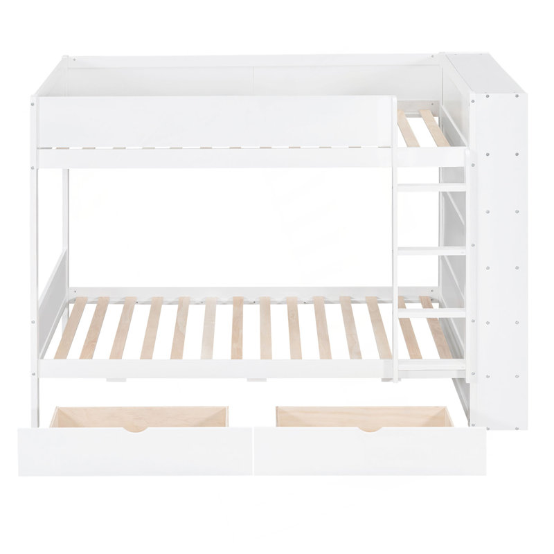 Twin Over Twin Bunk Bed With 2 Drawers And Multi-Layer Cabinet, Twin, White