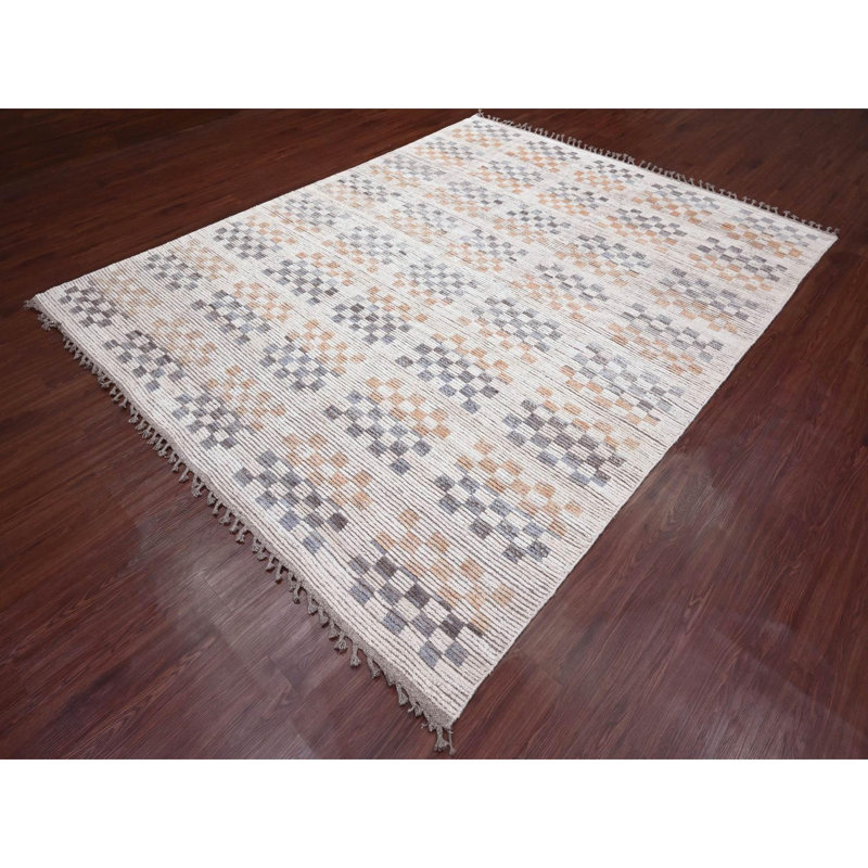 Tapis marocain en mousseline de soie 8 pi 1 po x 10 pi 5 po, tissage marocain avec couleurs douces et équilibrées, noué à la main, laine douce, ton sur ton, velours texturé, tapis oriental