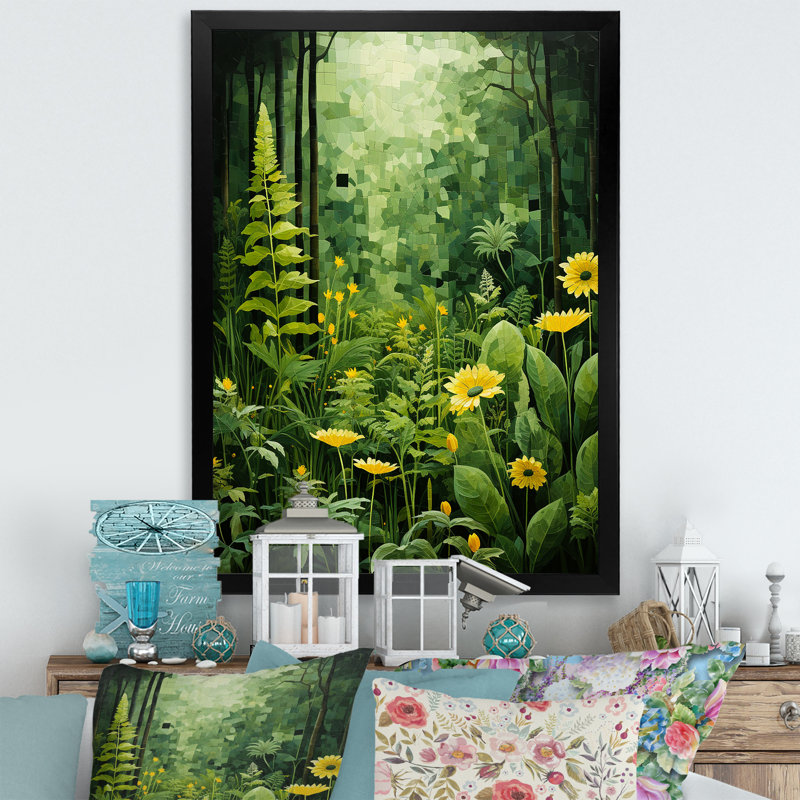 Plantes vertes Reverie Patchwork I - art mural floral salon, Cadre photo noir, H 32 po x l 16 po x P 1 po