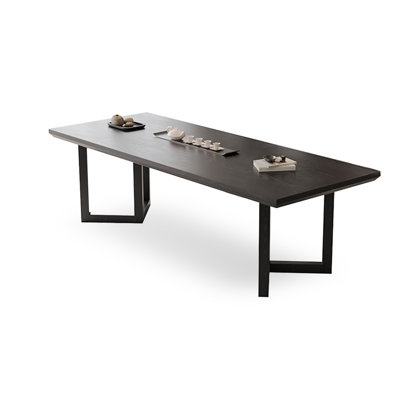 Black Rectangular Solid Wood Dining Table