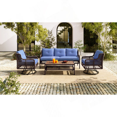 4 Pieces Patio Furniture Set With Swivel Chairs, Outdoor Wicker Sofas For 5-Person, Sectional Rattan Outdoor Conversation Set For Poolside Backyard Deck