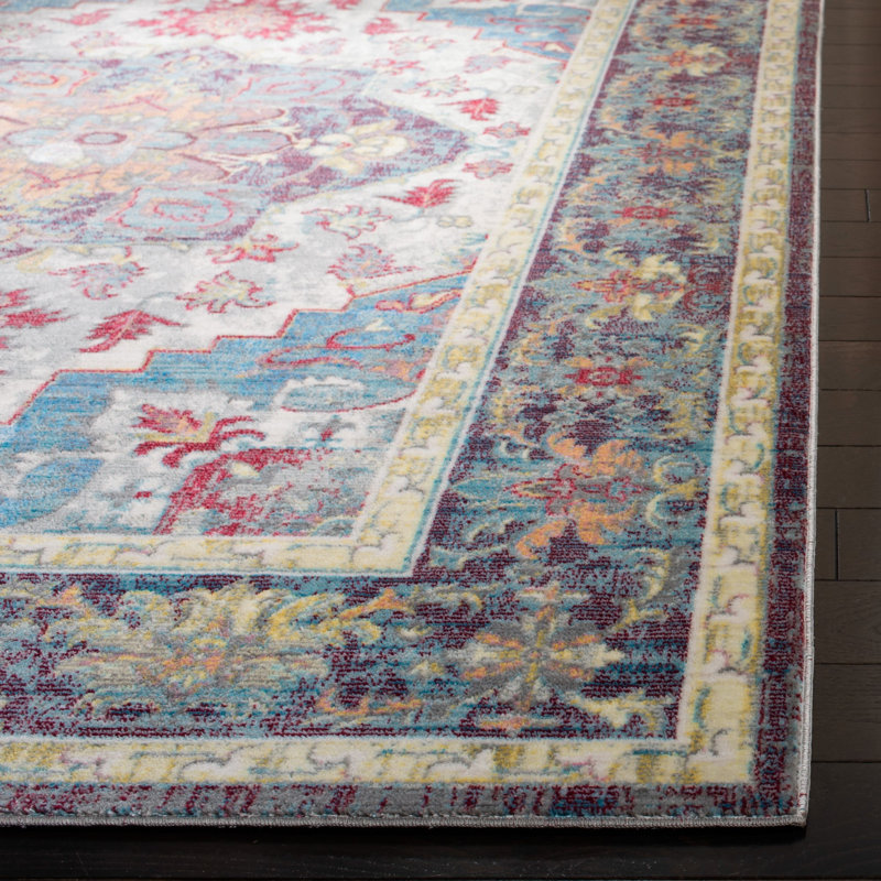 Tapis bleu / mauve Emberlin, Tapis de couloir 2 pi 6 po x 12 pi