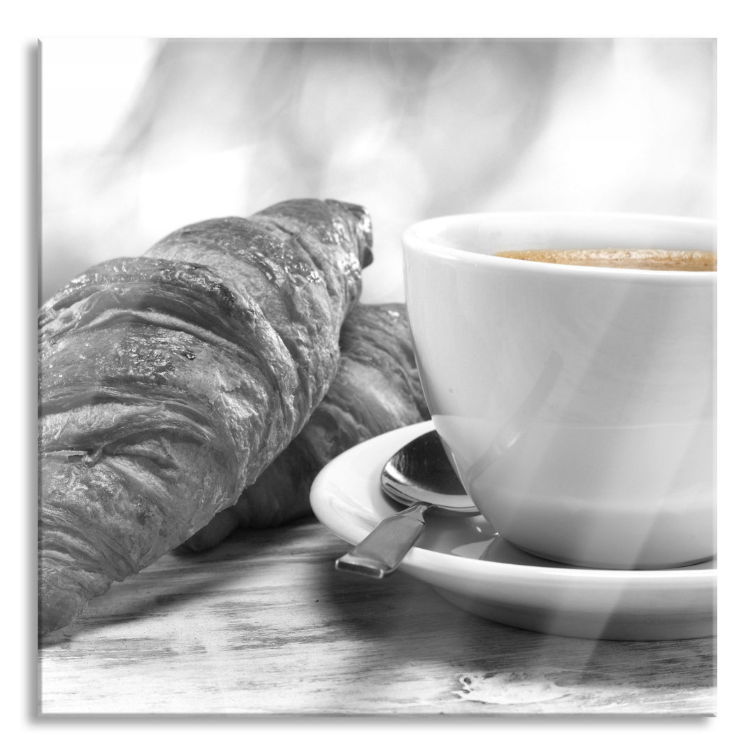 Glasbild Croissants und Kaffee