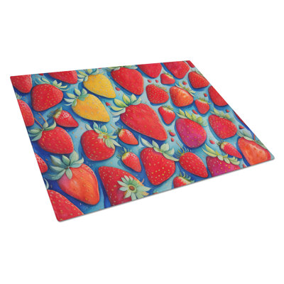 Colorful Strawberries Glass Cutting Board Large