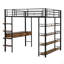 Lit mezzanine en métal avec bureau et tablettes, noir-709070042
