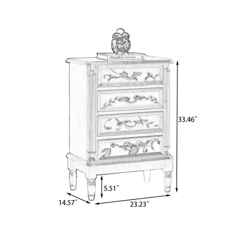 Meuble de rangement d'appoint à quatre tiroirs en bois massif peint, fini noyer foncé vintage, 23.23"W*14.57"D*33.46"H