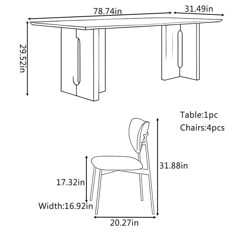 Partone, H 29,52 po x L 78,74 po x l 31,49 po