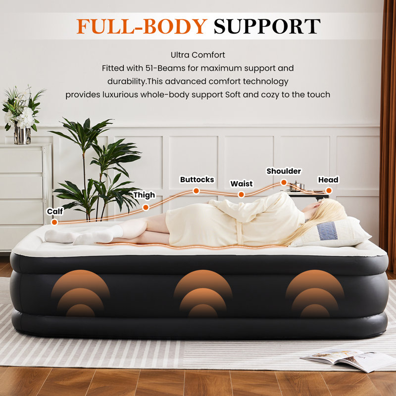 Queen Air Mattress With Built-in Pump - 18" Raised Inflatable Bed, Fast Inflation, 750 Lb Capacity With Carry Bag