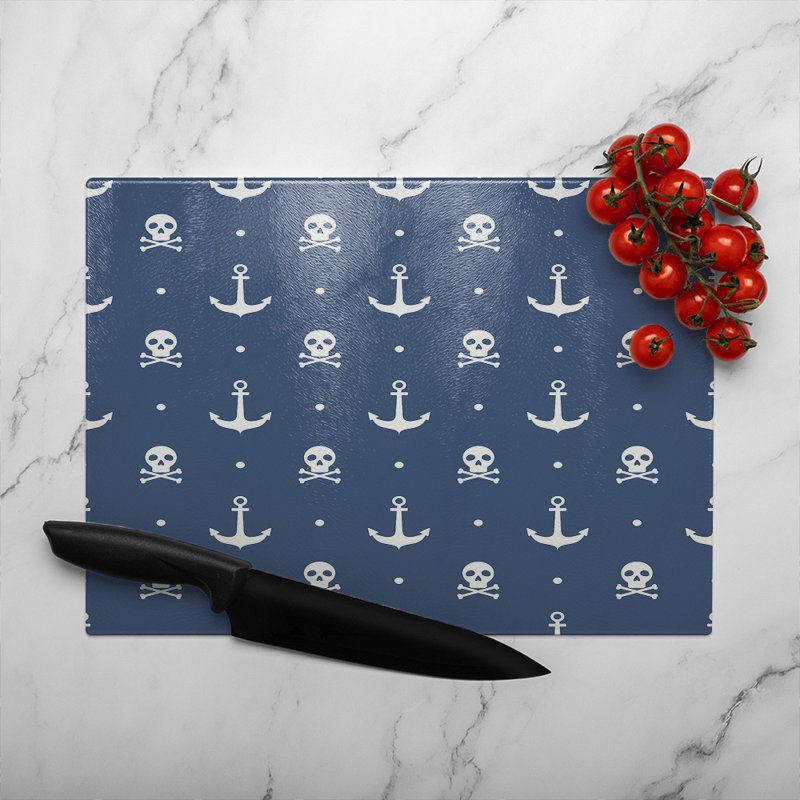 Anchor With Skull & Bones Glass Chopping Board, 40cm L x 28cm W