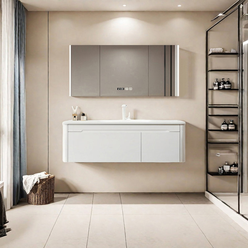 Armoire de salle de bain moderne de style minimaliste, Blanc, H 19,68 po x l 62,99 po x P 20,47 po