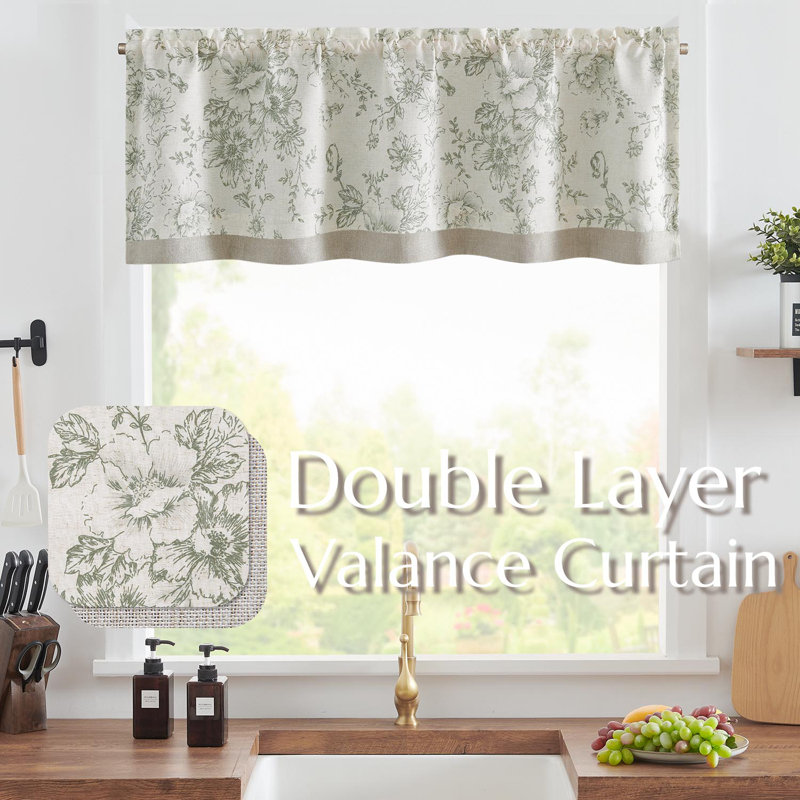 Cantonnière Daun, Vert / Beige, L 50 po x L 16 po