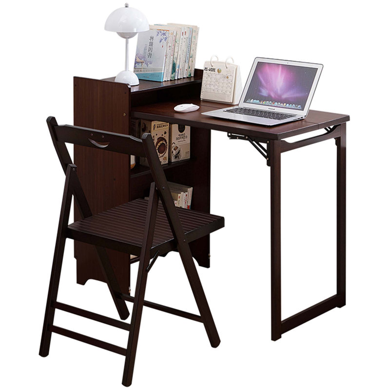 Bureau pliant en bambou avec rangement caché et prise intégrée, idéal pour les petits espaces et le bureau à domicile