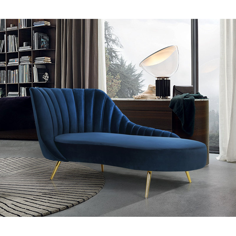 Chaise longue en velours Margo, Velours marine