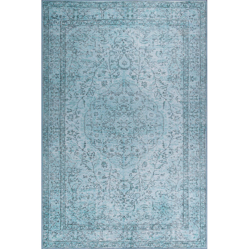 Tapis décoratif bleu à motif oriental rétro, Rectangle 3 pi 10 po x 5 pi 3 po