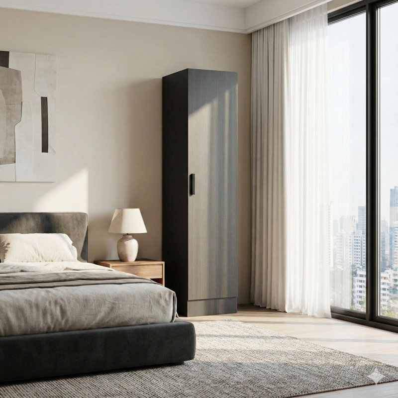 Grande armoire peu encombrante avec tablettes et tringle, Noir