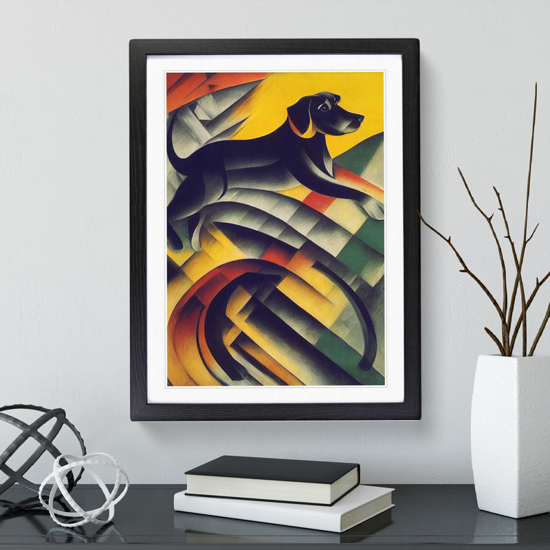 XV1022-2517X Jumping Dog - Single Picture Frame Print, Black, 64cm H x 46cm W x 2cm D