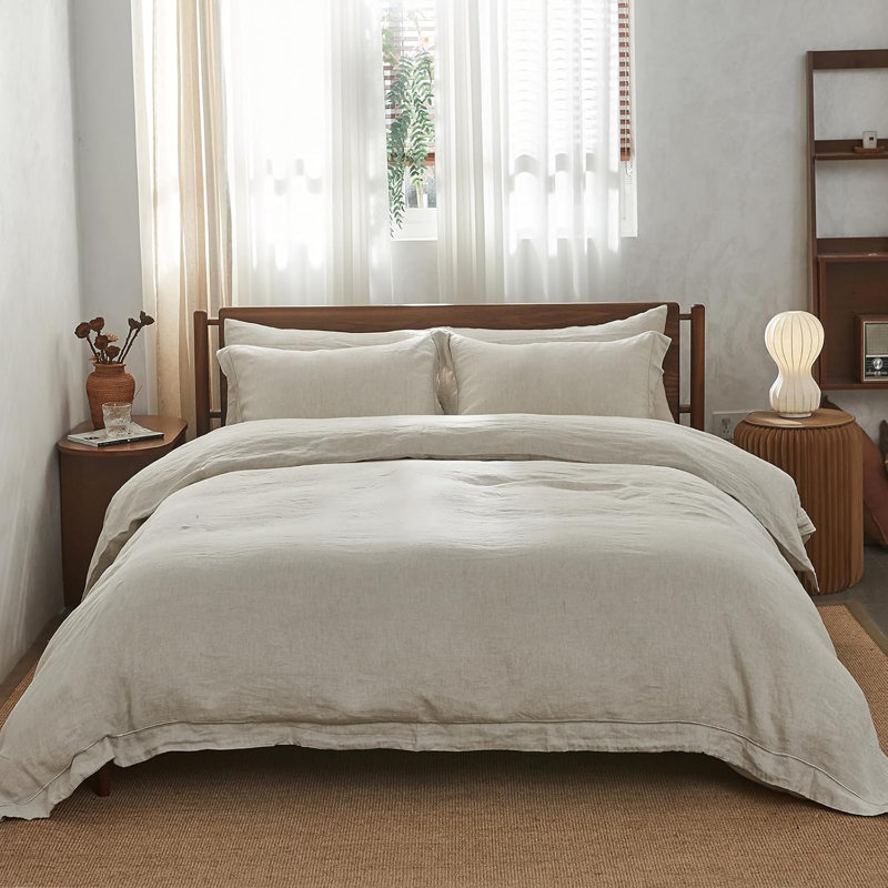 Ensemble de 2 taies d'oreiller 100% lin 100% lin français brodé, Taies d'oreiller pour grand lit, Lin