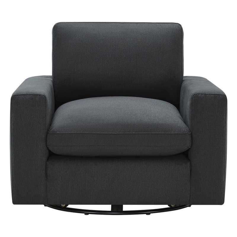 Fauteuil club pivotant rembourré Asher, Sergé poivre gris ardoise foncé Peyton