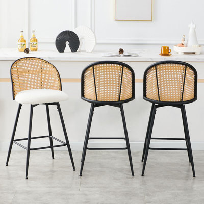 361° Swivel Upholstered Rattan Counter Height Bar Stool