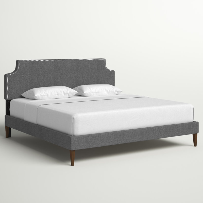 Laura Fabric Platform Bed with Squared Tapered Legs, Gray Performance Velvet, Twin
