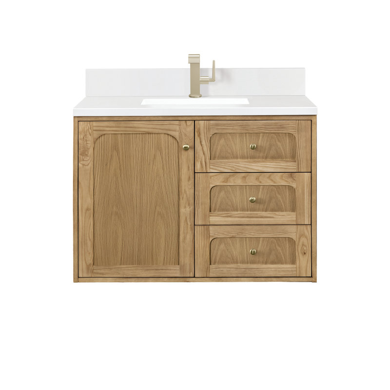 Laurent 36'' W Single Vanity, Single-Hole, White Zeus, Light Natural Oak
