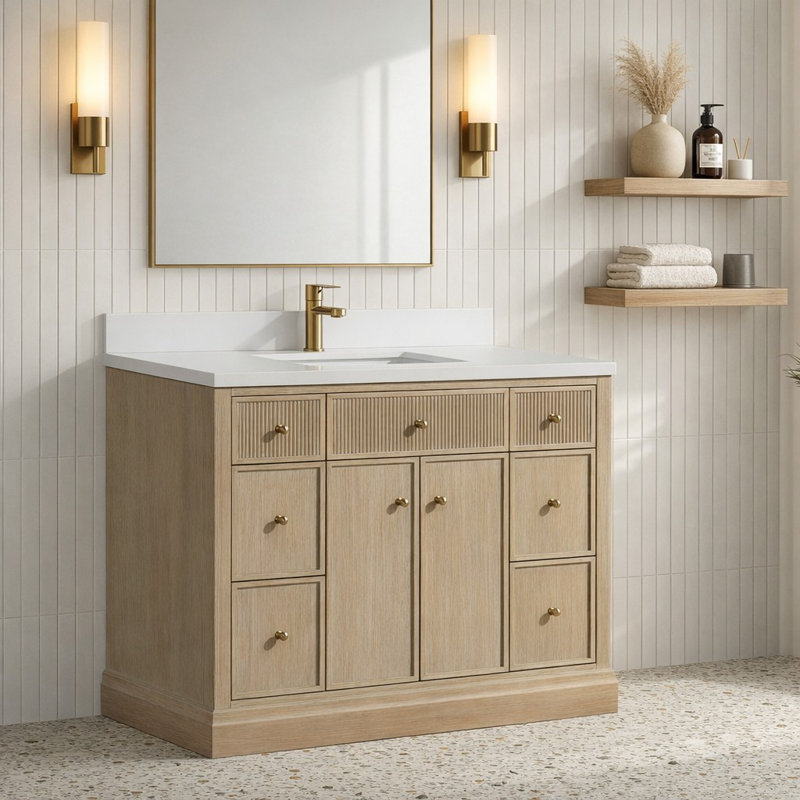 Meuble-lavabo simple 42 po avec plateau en pierre reconstituée Redondo