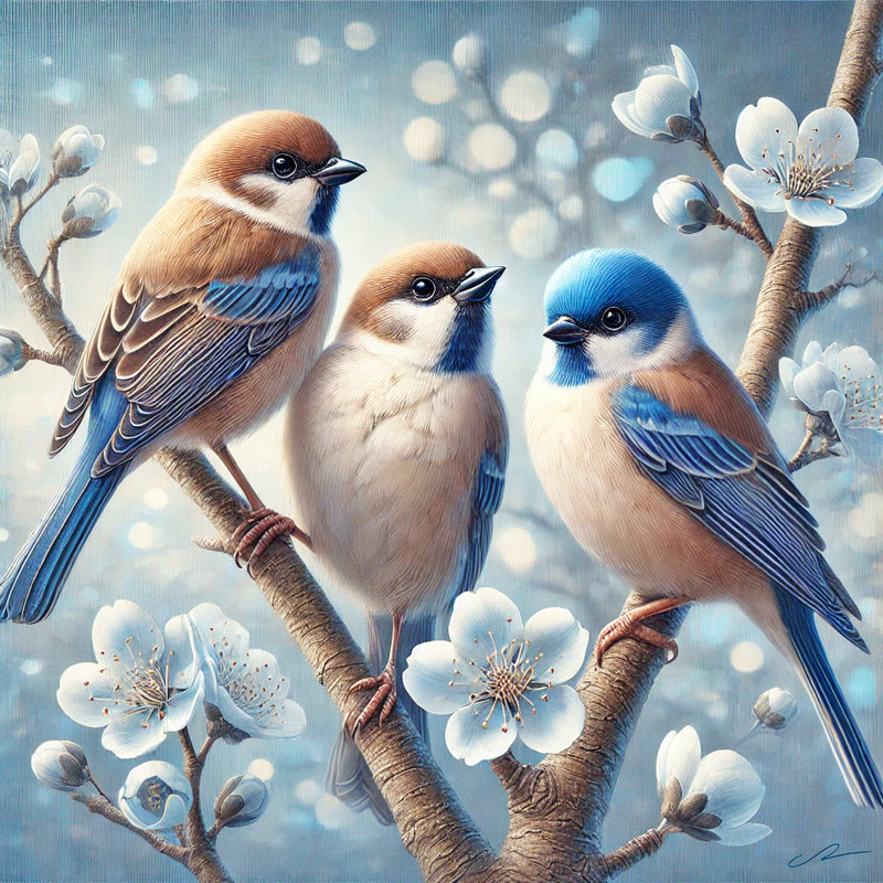 Impression sur toile Spring Harmony: Bluebirds and Blossoms, H 12 po x l 12 po x P 1 po