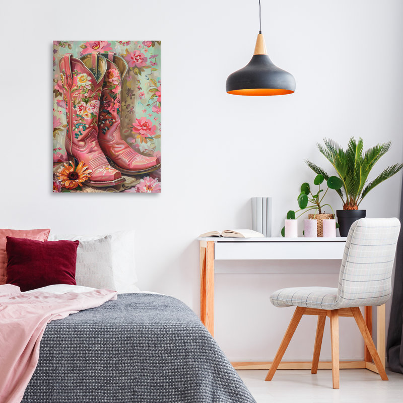 Toile rose avec des bottes roses, design par LSR Design Studio, H 24 po x l 16 po