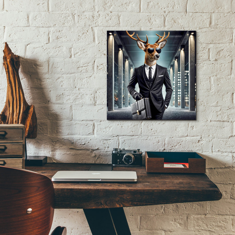 «Deer agent» par Rey Klimt, art mural en verre acrylique, H 12 po x l 12 po x P 0,13 po